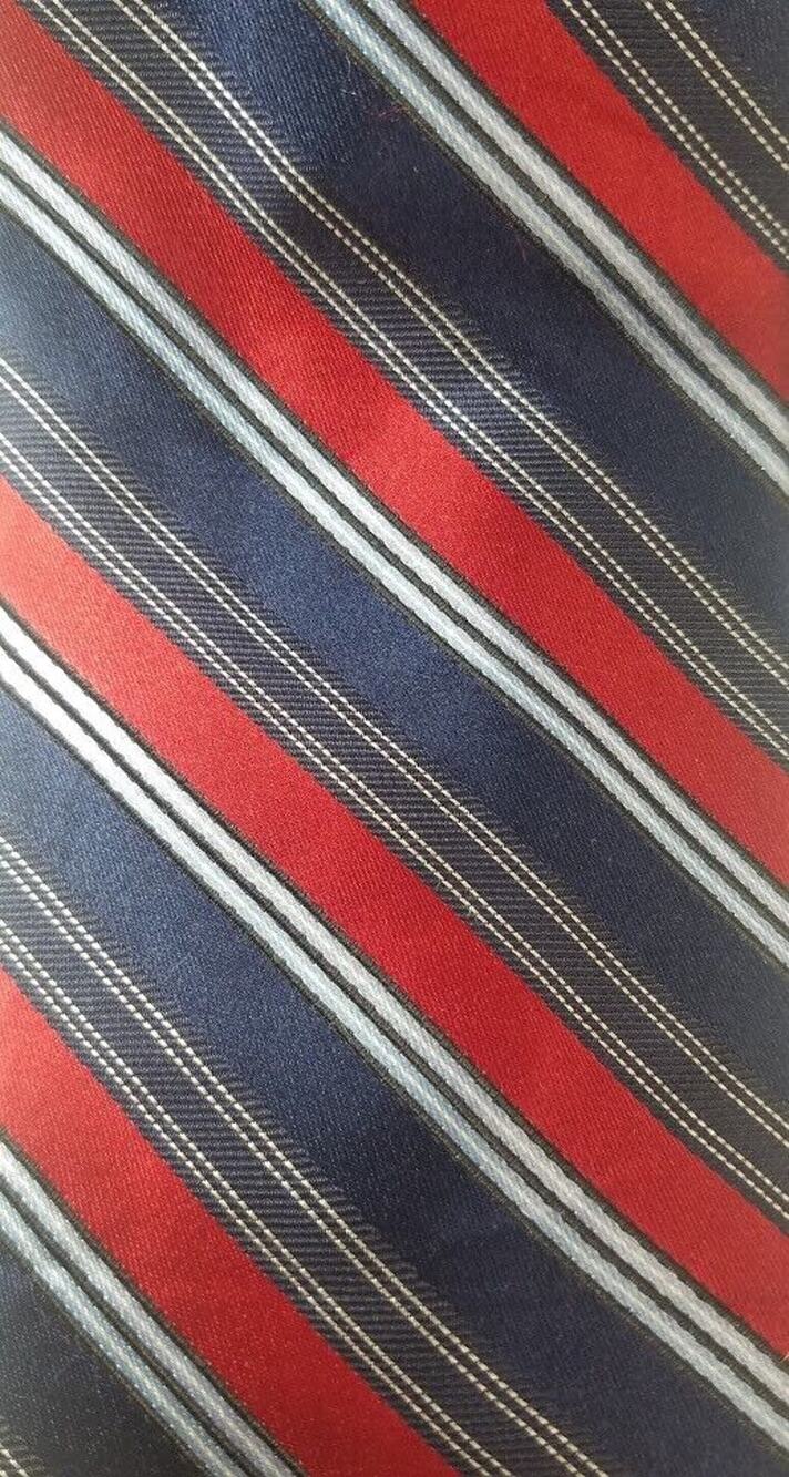 Stafford Men's Handmade Silk Tie Multi-Color Striped Red Blue White 58.5" X 3"